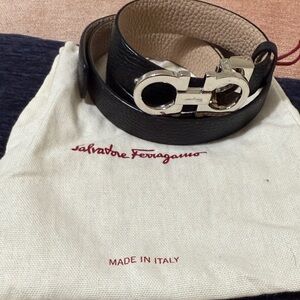 Salvatore Ferragamo Black Leather Belt Bag with Silver Buckle